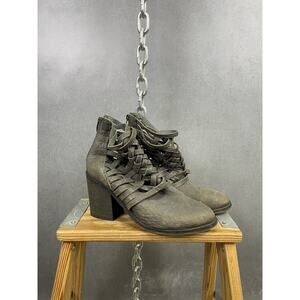 Free‎ People Boot Carrera Women's Leather Woven Ankle Zip 38